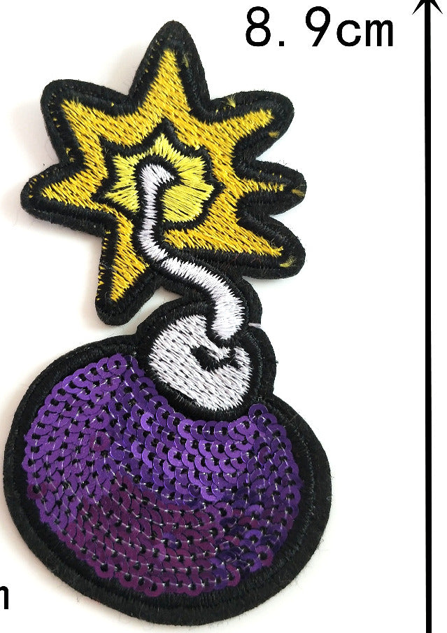 Sequin Bomb Iron On Patch- Funny Cartoon Patches Embroidered Badge Sew