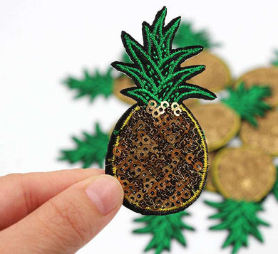 Sequin Pineapple Iron On Patch- Fruit Food Gold Applique Crafts Badge - HanDan Patches
