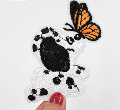 Cute Dog & Butterfly Iron On Patch- Dalmatian Embroidered Applique Badge HD283 - HanDan Patches