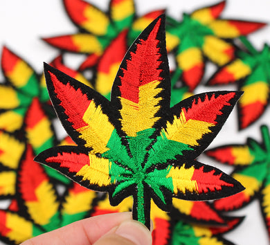 Maple Leaf Iron On Patch- Marijuana Hippy Plant Applique Crafts Badge - HanDan Patches