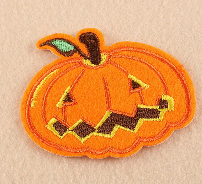 Halloween Pumpkin Iron On Patch- Scary Jack O Lantern Embroidered Applique