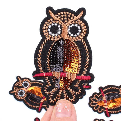Sequin Owl Iron On Patch- Animal Gold Bird Nature Applique Crafts Badge HD116 - HanDan Patches