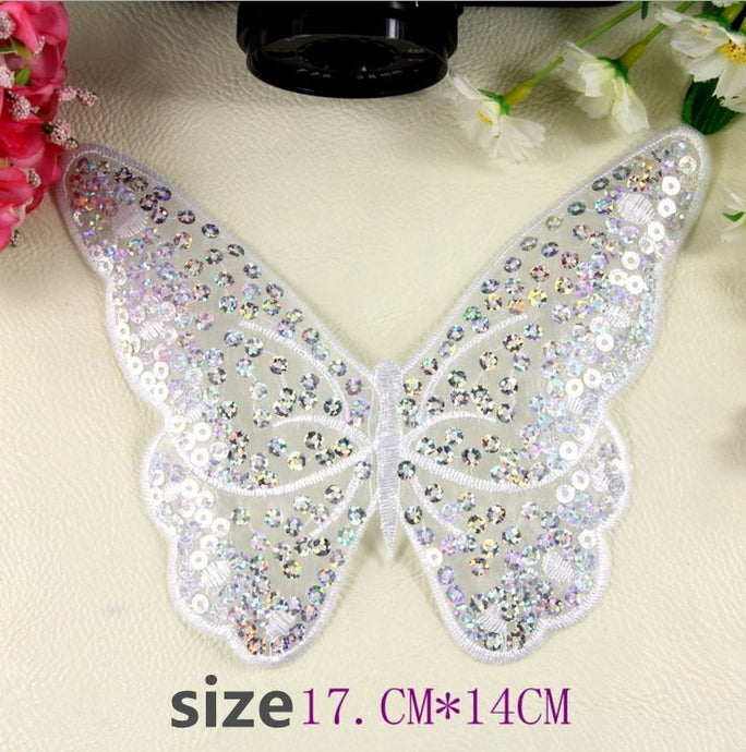 Large Sequin Butterfly Iron On Patch- Nature Embroidered Badge Applique Crafts 17cm x 14cm - HanDan Patches