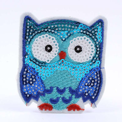 Sequin Owl Iron On Patch- Animal Blue Bird Nature Applique Crafts Badge HD117 - HanDan Patches