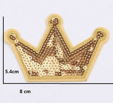 Sequin Gold Crown Iron On Patch- Royal Queen Applique Crafts Badge Patches - HanDan Patches