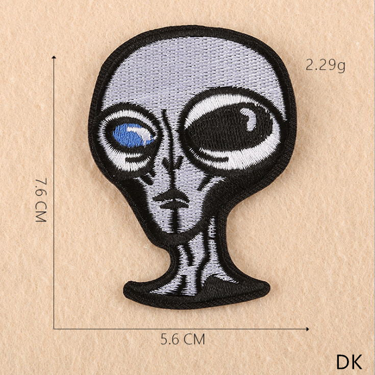 Alien Iron On Patch- White Space Creature Aliens Embroidered Badge