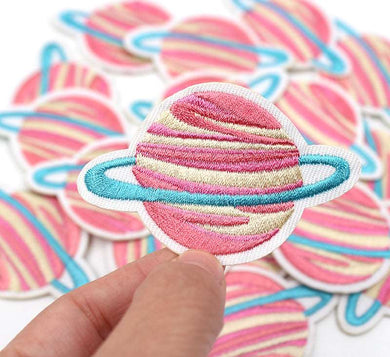 Pink Planet Iron On Patch- Space Saturn Alien Applique Crafts Badge - HanDan Patches