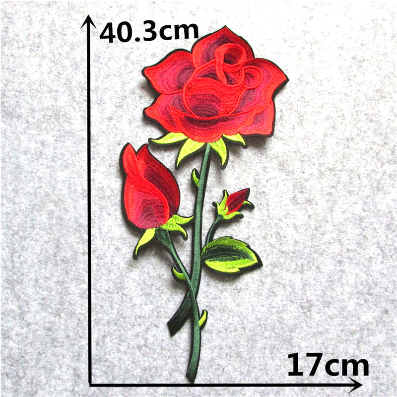 Extra Large Red Rose Iron On Patch- Plant Flower Nature Crafts Badge Patches