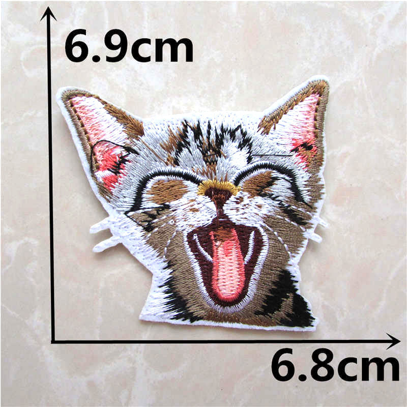 Yawning Cat Iron On Patch- Embroidered Cute Kitten Animal Applique Badge