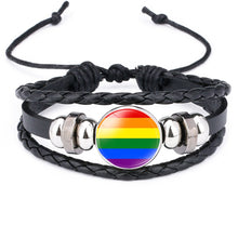 Load image into Gallery viewer, Gay Pride Bracelet- Rainbow Flag LGBT Leather Braid Lesbian Bisexual Jewellery - HanDan Patches
