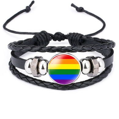 Gay Pride Bracelet- Rainbow Flag LGBT Leather Braid Lesbian Bisexual Jewellery - HanDan Patches