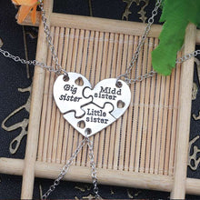 Load image into Gallery viewer, 3pc Sister Necklace Set- Big Little Sisters Silver Heart Gift Jewellery - HanDan Patches
