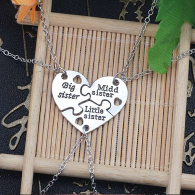 3pc Sister Necklace Set- Big Little Sisters Silver Heart Gift Jewellery - HanDan Patches