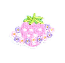 Load image into Gallery viewer, Strawberry With Flowers Embroidered Iron On Patch- Pink Fruit Hippy Peace Sew Badge - HanDan Patches
