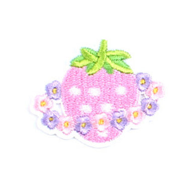Strawberry With Flowers Embroidered Iron On Patch- Pink Fruit Hippy Peace Sew Badge - HanDan Patches