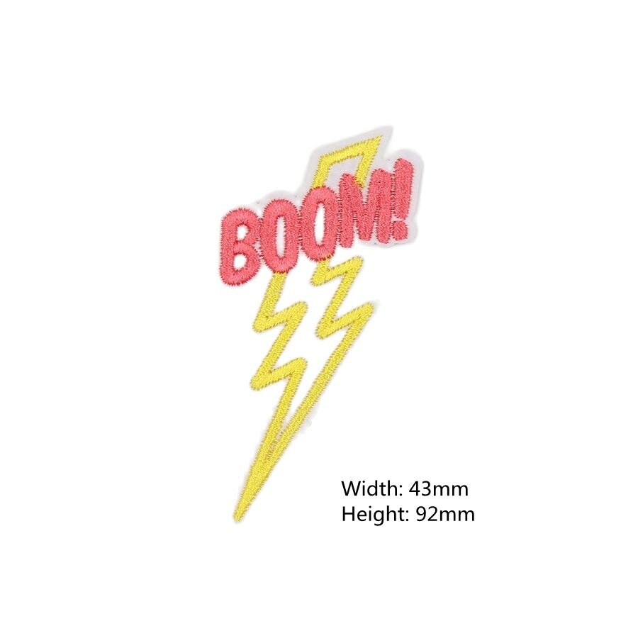 Lightning Bolt Boom Iron On Patch- Cool Flash Embroidered Badge Patches