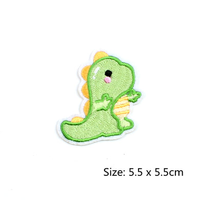 Green Dinosaur Embroidered Iron On Patch- Cute T-Rex Kids Jurassic Sew Badge - HanDan Patches