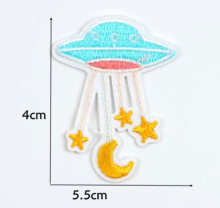 Alien Space Ship With Moon & Stars Embroidered Iron On Patch- Kids Patches Sew Badge - HanDan Patches