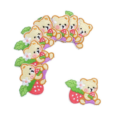 Teddy Bear With Strawberry Embroidered Iron On Patch- Cute Kids Sew Badge - HanDan Patches