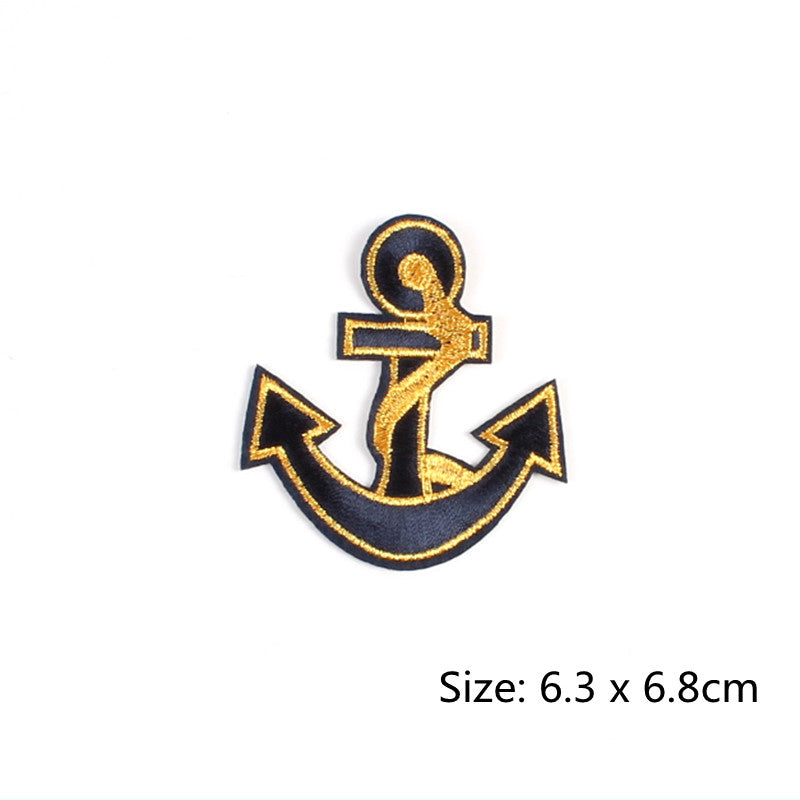 Anchor Iron On Patch- Gold Military Navy Ship Boat Applique Crafts Badge