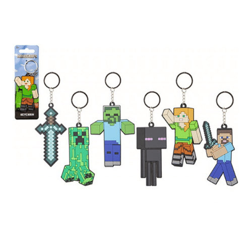 Set Of 6 Officially Licensed Minecraft Keyring- Gamer Keychain Party Bag Stocking Gift