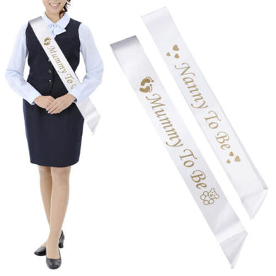 BABY SHOWER SASH Mummy To Be Mum Nanny Godmother Baby Boy Girl party sash White - HanDan Patches